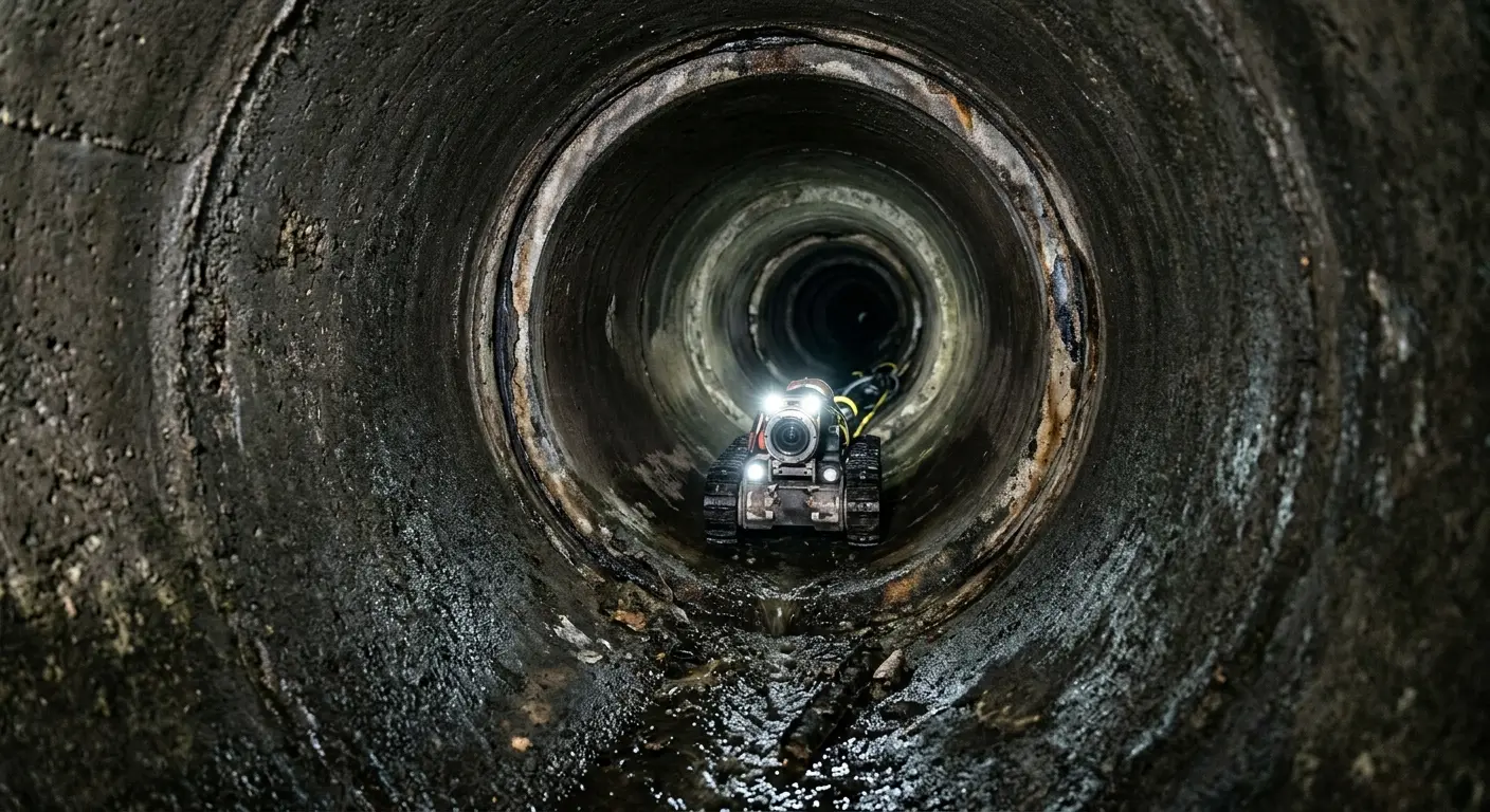 Robotic sewer camera inspecting pipe interior for Sewer Line Repair in Hamlin
